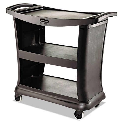 Utility Carts | Rubbermaid Commercial FG9T6800BLA Executive 3-Shelf Service Cart - Black image number 0