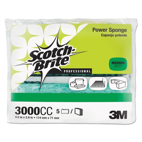 Sponges & Scrubbers | Scotch-Brite PROFESSIONAL 3000CC 2.8 in. x 4.5 in. Size 0.6 in. Thick Power Sponge - Blue/Teal (5/Pack) image number 0