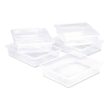 Storex Storage Tray, Flat, 1.69 gal, 10.65-in x 13.17-in x 2.96-in, Translucent, 5/Pack
