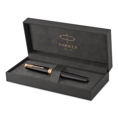 Pens | Parker 1931495 Sonnet Medium 1 mm Fountain Pen with Gift Box - Black Ink/Black/Gold Barrel image number 0