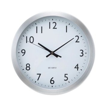 Universal UNV10425 Brushed Aluminum Wall Clock, 12-in Overall Diameter, Silver Case, 1 Aa (sold Separately)