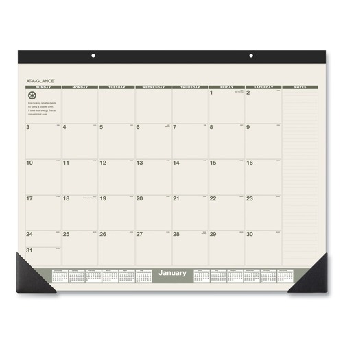 Office & Office Supplies | AT-A-GLANCE SK32G00 12-Month (Jan to Dec): 2026 22 in. x 17 in. Recycled Monthly Desk Pad - Sand/Green Sheets, Black Binding/Black Corners image number 0