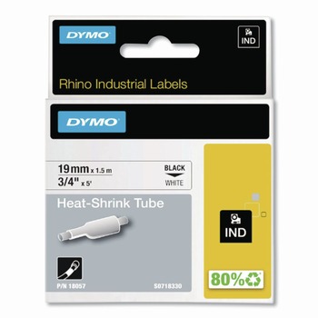 DYMO 18057 0.75 in. x 5 ft. Rhino Heat Shrink Tubes Industrial Label Tape - White/Black Print (1-Roll)