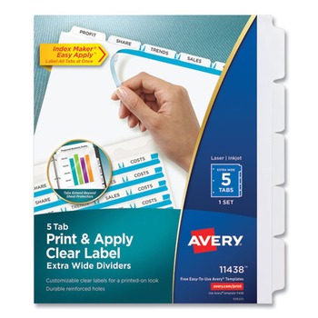 Avery Index Maker 11.25 in. x 9.25 in. 5-Tab Extra Wide Tab Print and Apply Clear Label Dividers - White/White Tabs (1-Set)