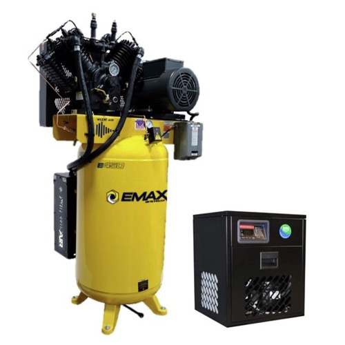 Stationary Air Compressors | EMAX ESP07V080V3PK E450 Series 7.5 HP 80 gal. Industrial Plus 2 Stage Pressure Lubricated 3-Phase 31 CFM @100 PSI Patented SILENT Air Compressor with 30 CFM Air Dryer image number 0