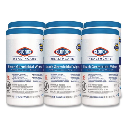 Office Jansan | Clorox Healthcare 30577 6 in. x 5 in. 1-Ply Bleach Germicidal Wipes - Unscented, White (150/Canister, 6 Canisters/Carton) image number 0