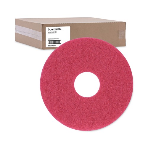 Cleaning Cloths | Boardwalk BWK4012RED 12 in. Diameter Buffing Floor Pads - Red (5/Carton) image number 0