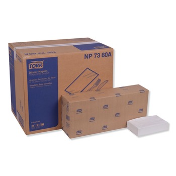 Tork NP7380A 3-Ply 17 in. x 16.125 in. 1/8 in. Fold Advanced Dinner Napkin - White (1740/Carton)