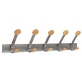 Office Jansan | Alba PMV5 45 lb Capacity 5-Peg Wooden Coat Hook Wall Rack - Brown/Silver image number 0