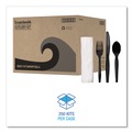 Cutlery | Boardwalk BWKFKTNMWPSBLA Mediumweight Fork/Knife/Napkin/Spoon 4-Piece Plastic Cutlery Kit - Black (250/Carton) image number 4