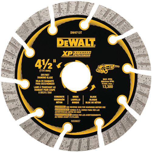 Circular Saw Blades | Dewalt DW4713T 4-1/2 in. XP All-Purpose Segmented Diamond Blade image number 0