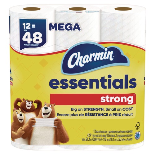 Cleaning & Janitorial Supplies | Charmin 80370672 Essentials Strong 1-Ply Septic Safe Bathroom Tissue - White (4/Carton) image number 0