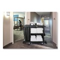 Cleaning Carts | Rubbermaid Commercial 2202585 23 in. x 53.12 in. x 19.1 in. 3-Shelf Compact Plastic Housekeeping Cart - Black image number 4