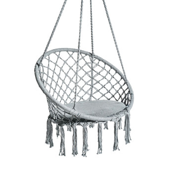 Bliss Hammock BHC-102GRY Bliss Hammock BHC-102GRY 300 lbs. Capacity 31.5 in. Macramé Rope Hammock Chair with Padded Cushion and Fringe Lining - Gray