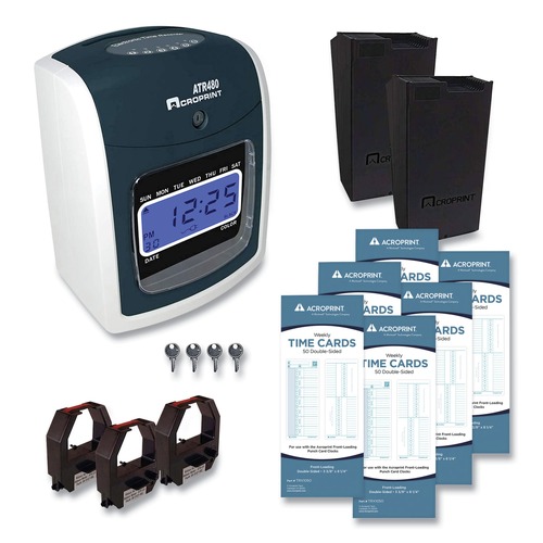  | Acroprint 01-0285-200 ATR480 Digital Display Time Clock and Accessories Bundle - White/Charcoal image number 0