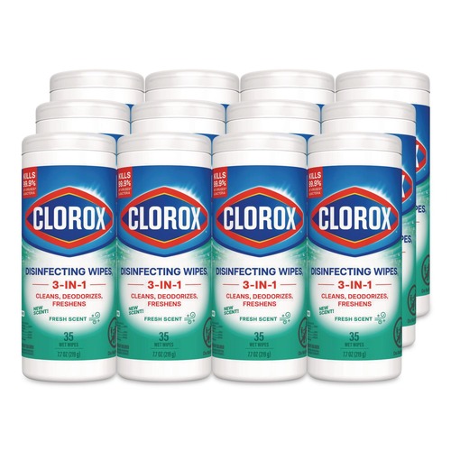 Disinfectants | Clorox 01593 7 in. x 8 in. 1-Ply Bleach Free Disinfecting Wipes - Fresh Scent, White (12 Canisters/Carton) image number 0
