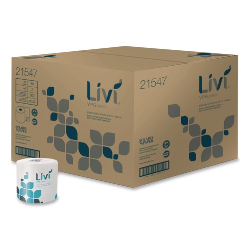 Tissues | Livi VPG Select 21547 4.06 in. x 3.75 in. 2-Ply Septic-Safe Bath Tissue - White (80/Carton) image number 0