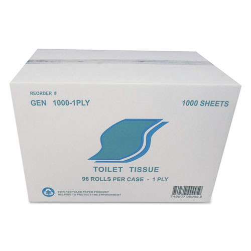 Toilet Paper | GEN GEN10001PLY 1-Ply Septic Safe Bath Tissue - White (1000 Sheets/Roll, 96 Rolls/ Carton) image number 0