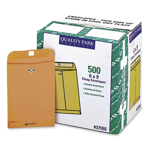 Envelopes & Mailers | Quality Park QUA37555 6 in. x 9 in. #55 Square Flap Clasp/Gummed Closure Clasp Envelope - Brown Kraft (500/Carton) image number 0