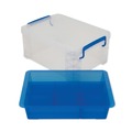 Office Jansan | Advantus 37371 6 Sections 10.38 in. x 14.25 in. x 6.5 in. Super Stacker Divided Storage Box - Clear/Blue image number 1