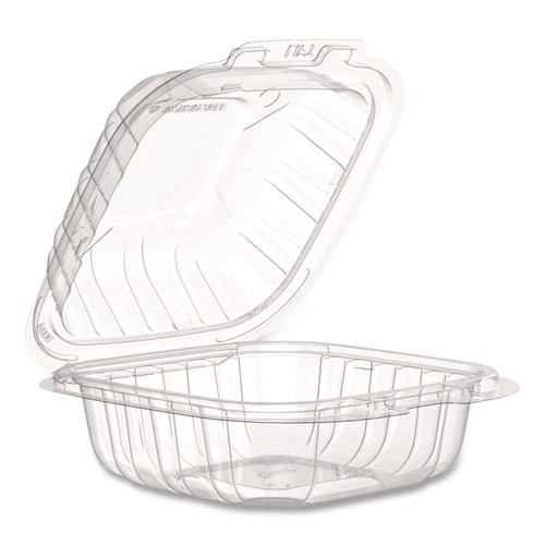 Food Trays, Containers, and Lids | Dart 60PPHT1 6.31 in. x 6.31 in. x 3 in. ProPlanet Microwaveable Hinged Plastic Containers - Clear (300/Carton) image number 0