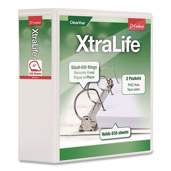 Cardinal Xtralife Clearvue 4 in. Cap 11 in. x 8-1/2 in. Non-Stick Locking Slant-D Binder - White