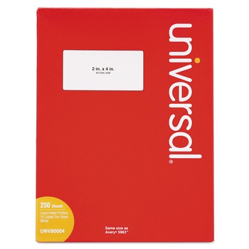 Universal UNV80004 2 in. x 4 in. Inkjet/Laser Labels - White (2500/Box)