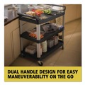 Utility Carts | Rubbermaid Commercial FG409100BLA 40.63 in. x 20 in. x 37.81 in. 300 lbs. Capacity 3 Shelves Plastic Xtra Utility Cart with Open Sides - Black image number 10