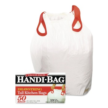 Handi-Bag 24 in. x 27.38 in. 13-Gallon Drawstring Kitchen Bags - White (50/Box)