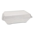Food Service | Plastifar 12039 7.81 in. x 8.75 in. x 3.38 in. Secure One Tab Latch 3 Compartments Foam Hinged Lid Container - White (200/Pack) image number 2