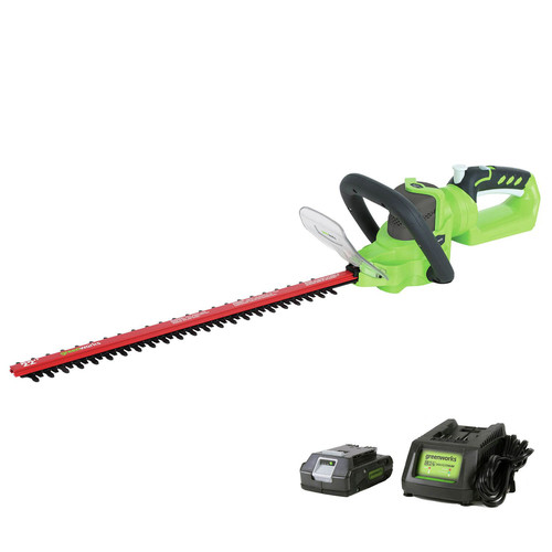 Hedge Trimmers | Greenworks 2200902 HT24B211 24V Opp Hedge Trimmer with 2.0 Ah Battery and Charger image number 0