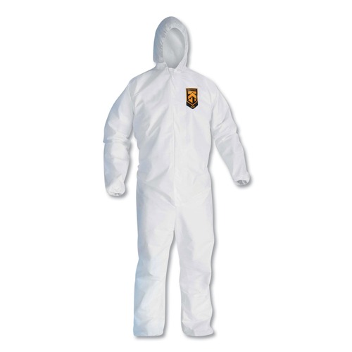 Bib Overalls | KleenGuard KCC 49117 A20 Elastic Back Cuff and Ankles Hooded Coveralls - 4 Extra Large, White (20/Carton) image number 0