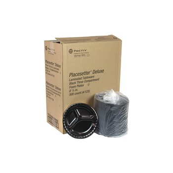 Pactiv Corp. YTKB00110000 9 in. Diameter 3-Compartment Placesetter Deluxe Laminated Foam Dinnerware Plate - Black (500/Carton)