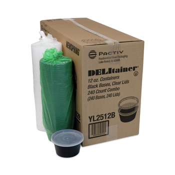 Pactiv Corp. YL2512B Newspring DELItainer 4.55 in. Diameter x 2.45 in. H 12 oz. Plastic Microwavable Container - Black/Clear (240/Carton)