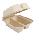 Food Trays, Containers, and Lids | World Centric TO-SC-T2-LFS 5.86 in. x 7.25 in. x 3.38 in. 2-Compartments Taco Box Fiber Hinged Takeout Containers - Natural (300/Carton) image number 0