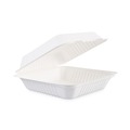 Food Trays, Containers, and Lids | Boardwalk HL-91BW 1 Compartment 9 in. x 9 in. x 3.19 in. Bagasse Food Containers Hinged-Lid - White (200 Sleeves/Carton) image number 0