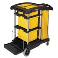  | Rubbermaid Commercial HYGEN FG9T7300BLA 22 in. x 48-1/4 in. x 44 in. Hygen M-Fiber Healthcare Cleaning Cart - Black/Yellow/Silver image number 0