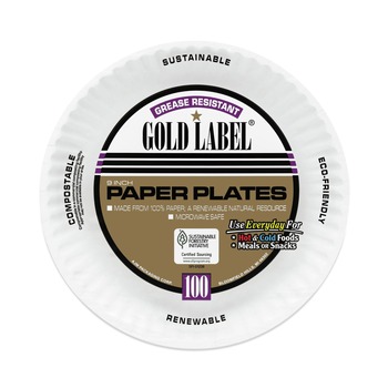 AJM Packaging Corporation 9 in. Diameter Coated Paper Plates - White (100/Pack, 12 Packs/Carton)