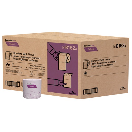 Cleaning & Janitorial Supplies | Cascades PRO B152 1-Ply Septic Safe Select Standard Bath Tissue - White (96 Rolls/Carton) image number 0