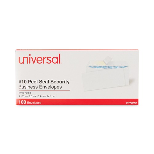  | Universal UNV36004 Peel Seal 4.13 in. x 9.5 in. #10 Square Flap Security Tint Business Envelopes - White (100/Box) image number 0