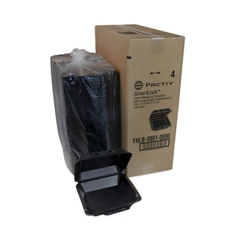 Pactiv Corp. YHLB09010000 9 x 9.13 x 3.25 SmartLock Foam Hinged Lid Container - Large/Black (150/Carton)