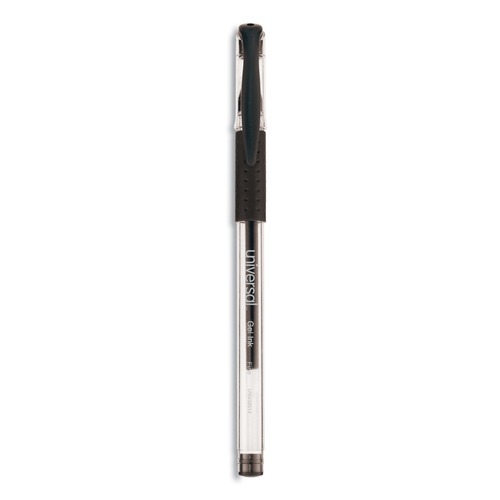  | Universal UNV39514 0.5 mm. Fine Comfort Grip Stick Gel Pen - Black Ink, Clear/Black Barrel (1-Dozen) image number 0