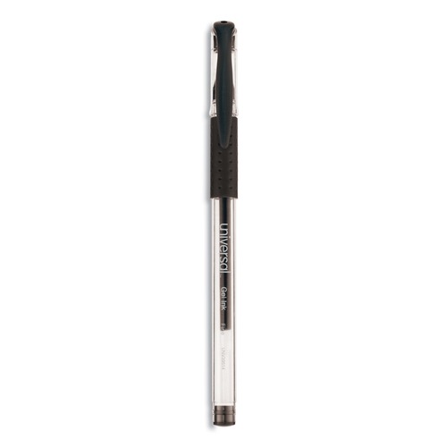 Office Jansan | Universal UNV39514 0.5 mm. Fine Comfort Grip Stick Gel Pen - Black Ink, Clear/Black Barrel (1-Dozen) image number 0