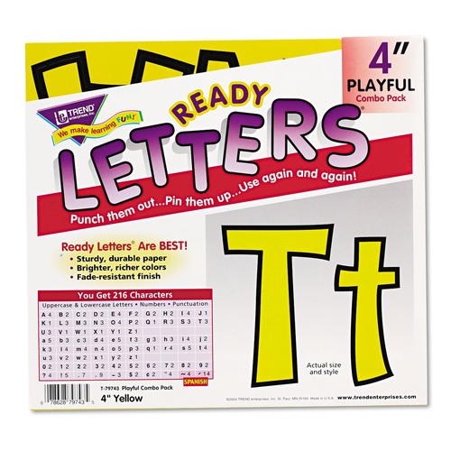 Office & Office Supplies | TREND T79743 4 in. Tall Ready Letters Playful Combo Set - Yellow Characters/Black Background (216/Set) image number 0