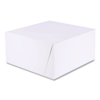 SCT 10 in. x 10 in. x 5 in. Standard Paper One-Piece Non-Window Bakery Boxes - White/Brown (100/Bundle)
