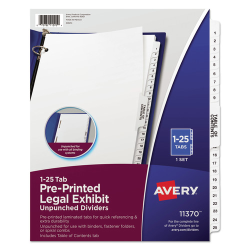 Customer Appreciation Sale - Save up to $60 off | Avery 11370 Avery-Style Legal Exhibit Side Tab Divider, Title: 1-25, Letter, White (1 Set) image number 0