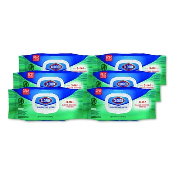 Clorox 31430 8 in. x 7 in. 1-Ply Flex Pack Disinfecting Cleaning Wipes - Fresh Scent White (6/Carton)