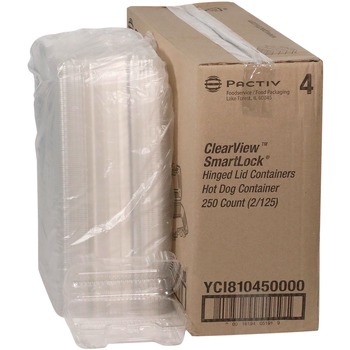 Pactiv Corp. YCI810450000 6.5 in. x 2.25 in. x 2.75 in. Plastic Hinged Lid Hot Dog Container - Clear (250/Carton)