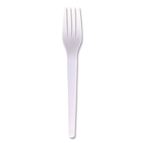 Cutlery | Eco-Products EP-S017-W Plantware Individually Wrapped CPLA Cutlery Fork - White (1000/Carton) image number 0