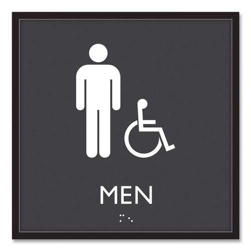 Floor Signs | Headline Sign 66915 8 in. x 8 in. Men Accessible Plastic ADA Sign - Clear/White image number 0